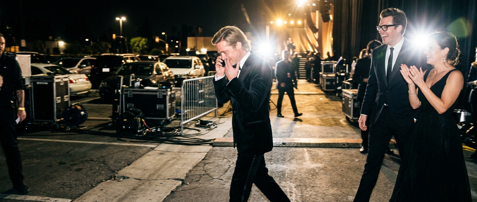 Macaulay Culkin getting emotional on stage alongside Dan Levy and Annie Murphy during a tribute to Catherine O'Hara.