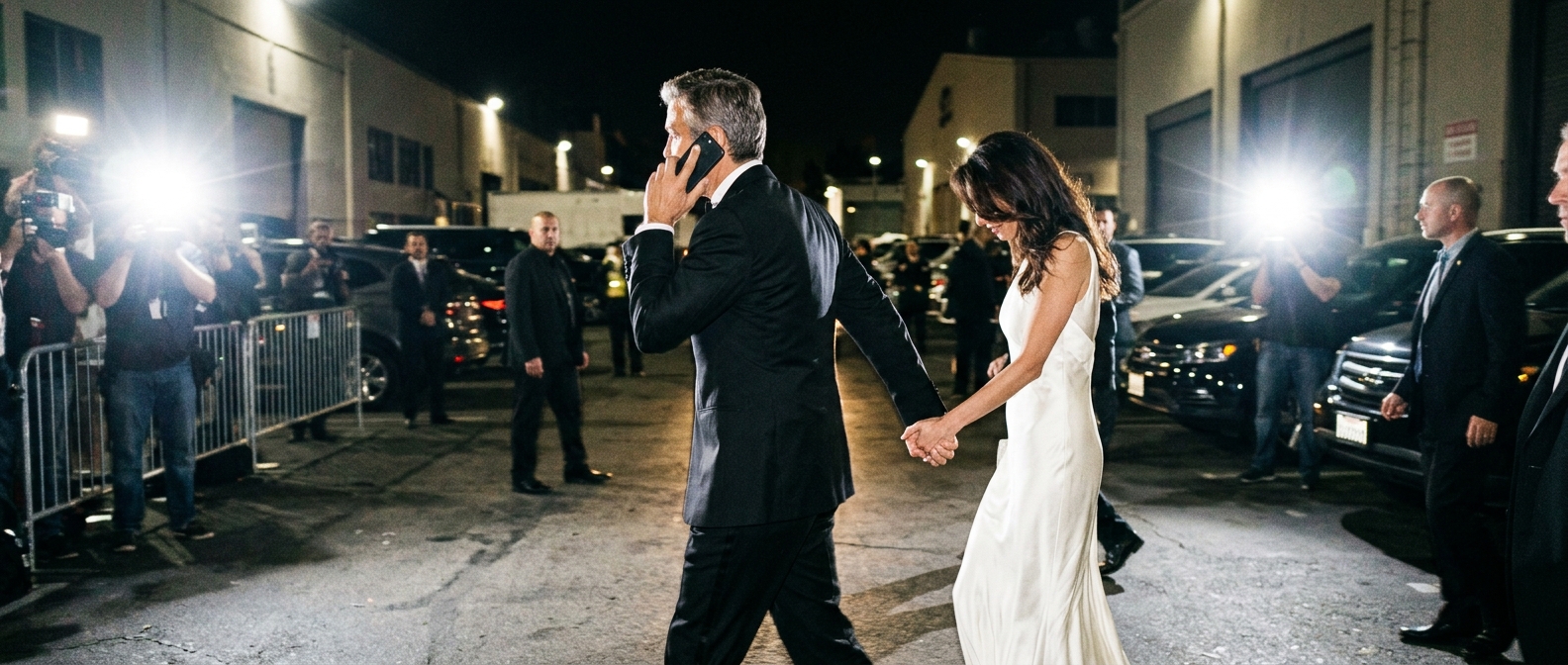 Jim Carrey and Min Ah walking together in evening formal wear amid flashing cameras — Jim Carrey Marries Longtime Girlfrie…